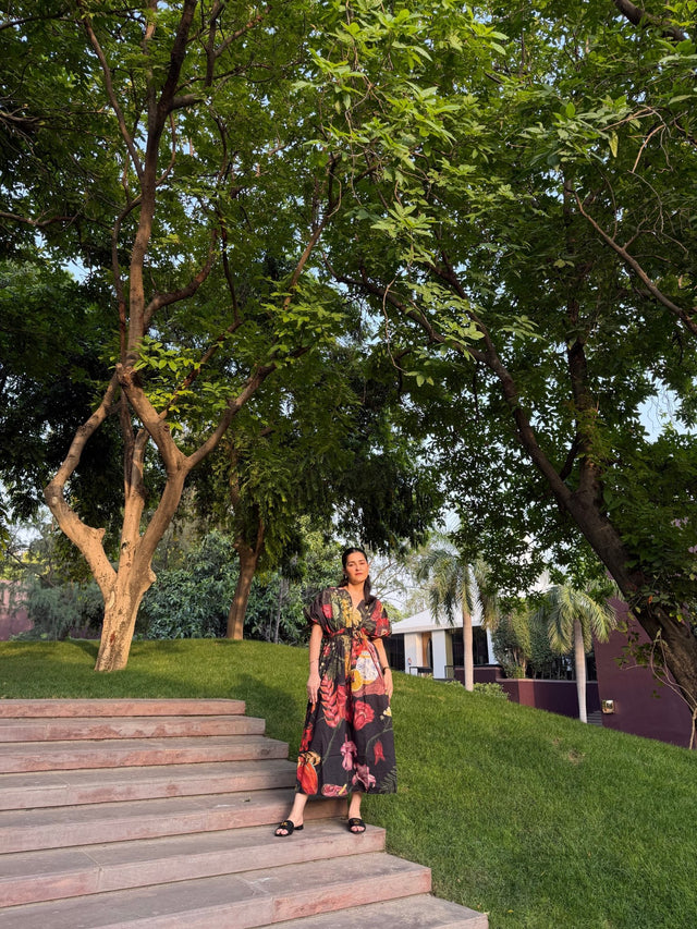 Nirvana Dress in Sol Garden print (Midnight Black) - Dress - Mizyana