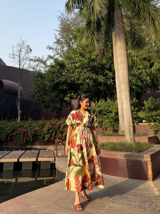 Nirvana Dress in Sol Garden print (Sandstone) - Dress - Mizyana