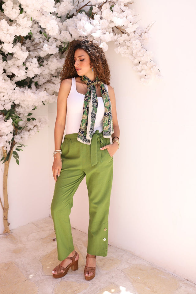 Olive Linen Pants - Trousers - Mizyana