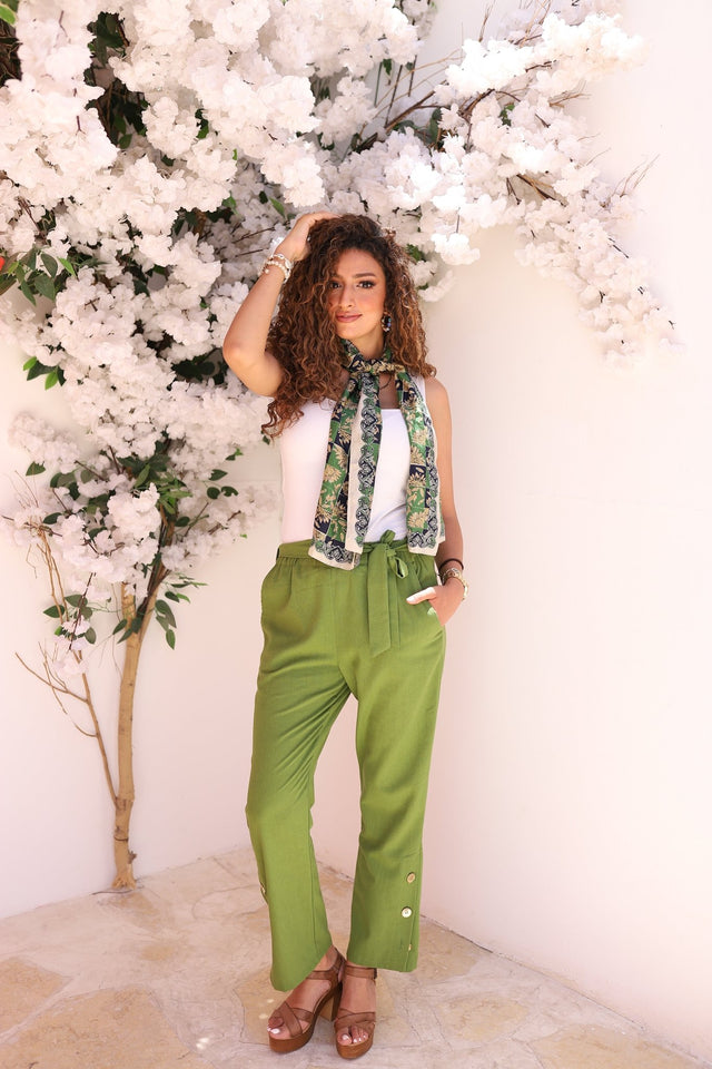 Olive Linen Pants - Trousers - Mizyana