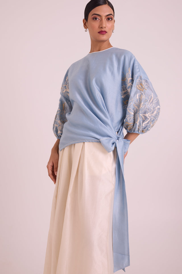 Ooty - Tie-up Top + Pants - Two-Piece Set - Mizyana