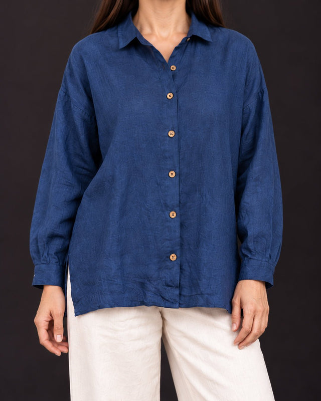 Oversized Handwoven Linen Shirt with Narrow Cuffs - Shirt - Mizyana