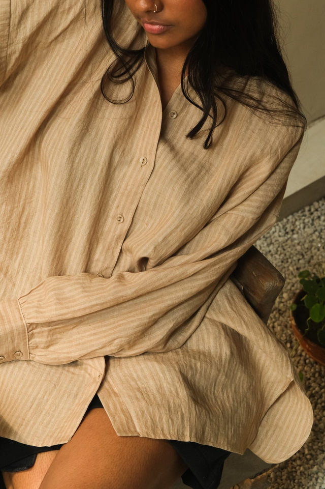 Parallel Beige Oversized Shirt - Shirt - Mizyana