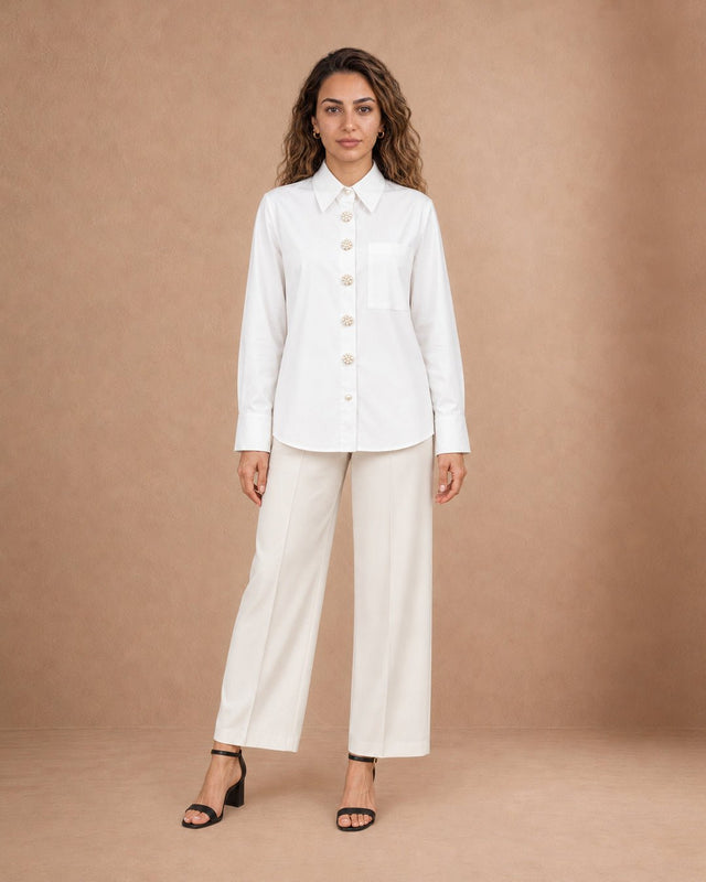 Pearl Flower Buttoned Cotton Shirt - Shirt - Mizyana