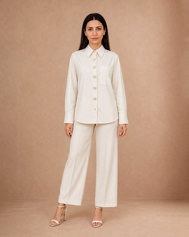 Pearl Flower Buttoned Cotton Shirt - Shirt - Mizyana