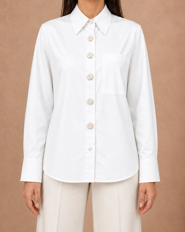 Pearl Flower Buttoned Cotton Shirt - Shirt - Mizyana