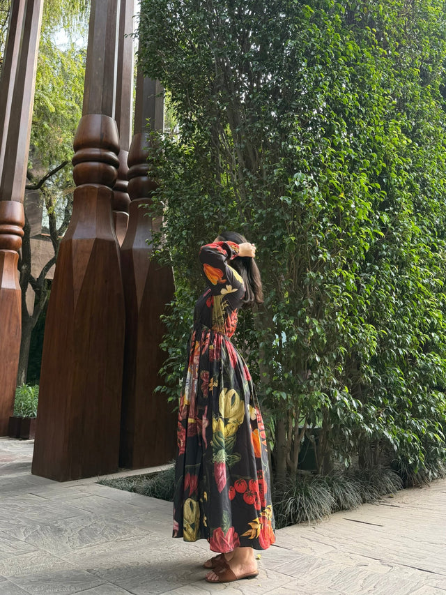 Petalia Dress in Sol Garden print (Midnight Black) - Dress - Mizyana