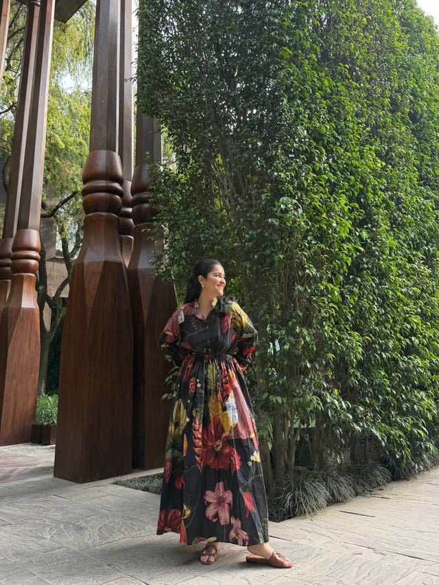 Petalia Dress in Sol Garden print (Midnight Black) - Dress - Mizyana