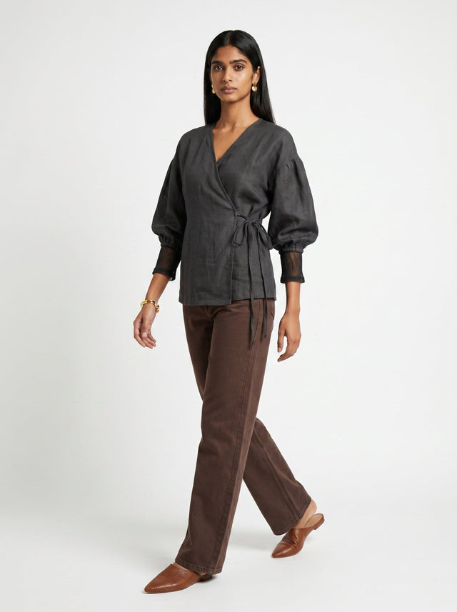 Pia Black Chanderi Top - Shirt - Mizyana