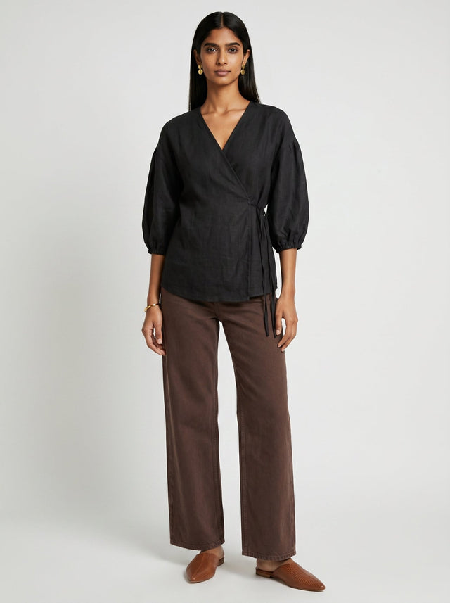 Pia Black Chanderi Top - Shirt - Mizyana