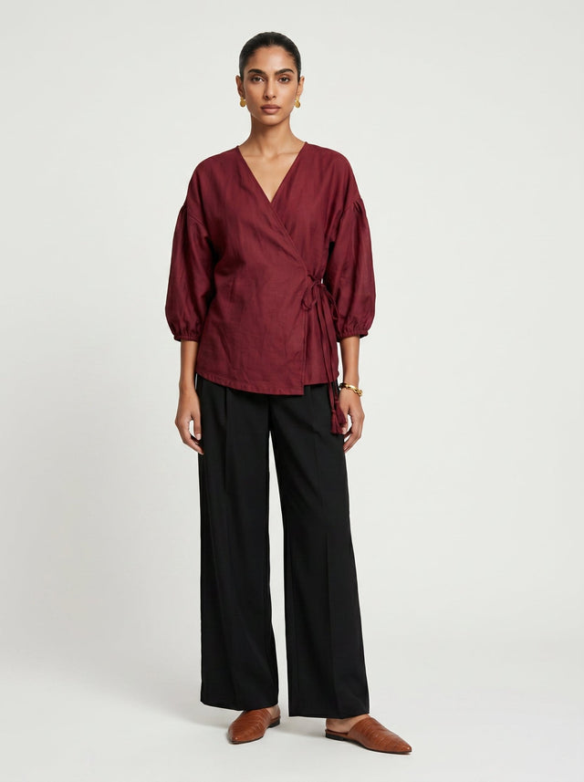 Pia Red Chanderi Top - Shirt - Mizyana