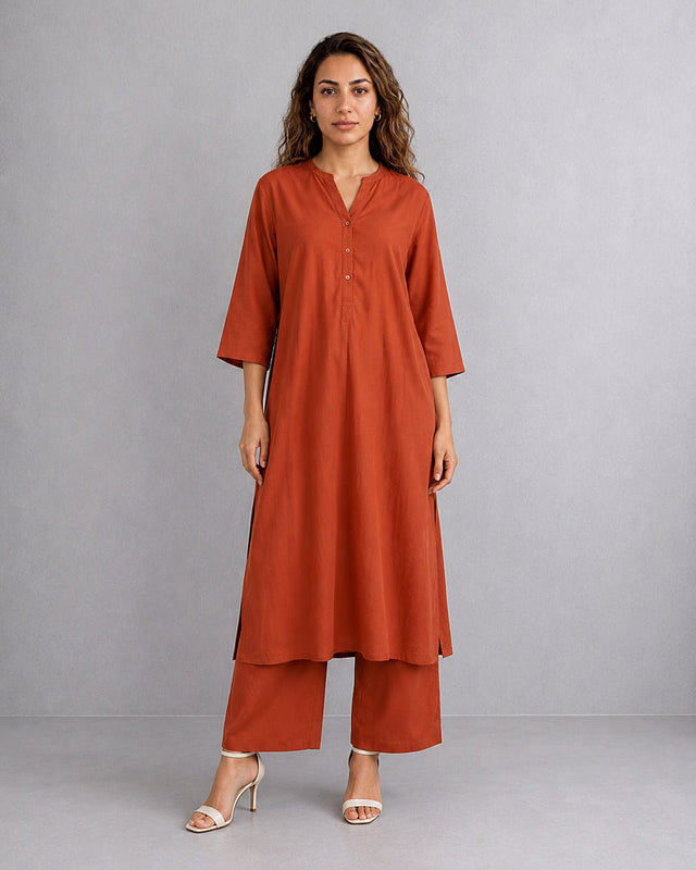 Placket Cotton Tunic Set - Two-Piece Set - Mizyana