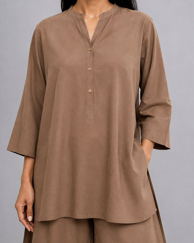 Placket Cotton Tunic Set - Two-Piece Set - Mizyana