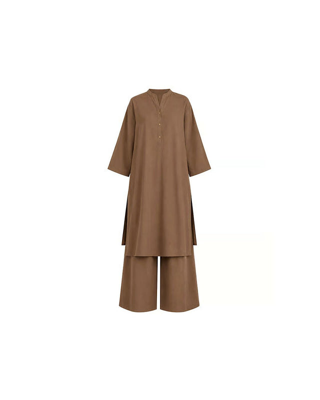 Placket Cotton Tunic Set - Two-Piece Set - Mizyana