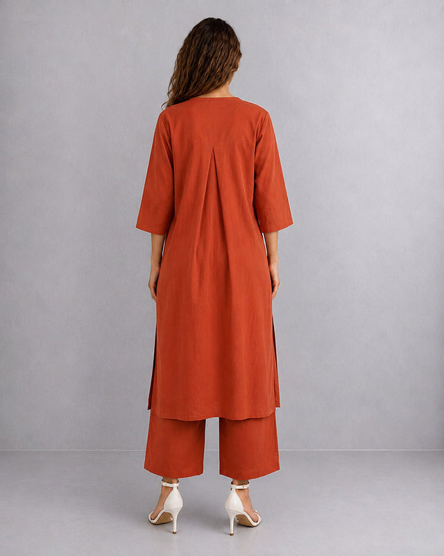 Placket Cotton Tunic Set - Two-Piece Set - Mizyana