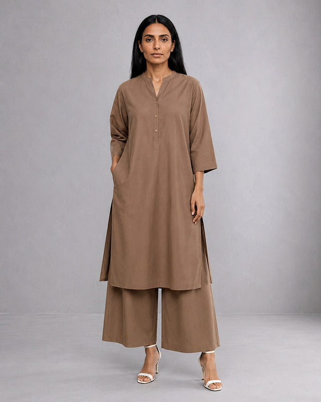 Placket Cotton Tunic Set - Two-Piece Set - Mizyana