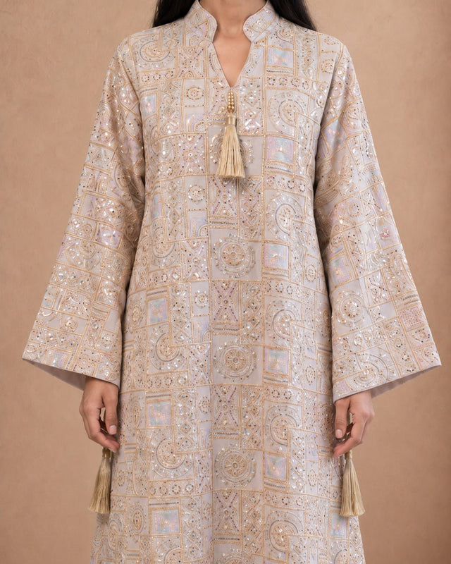 Plain Back Embroidered Linen Jalabiya - Jalabiya - Mizyana