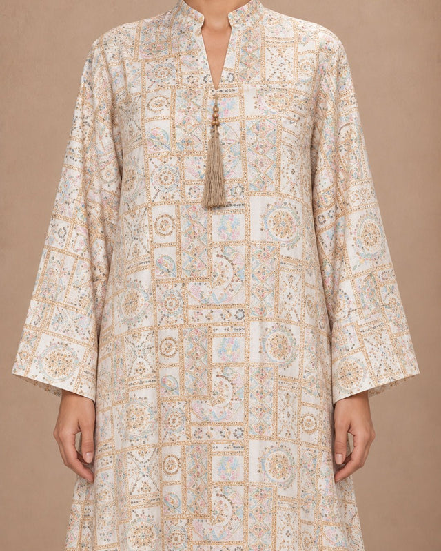 Plain Back Embroidered Linen Jalabiya - Jalabiya - Mizyana