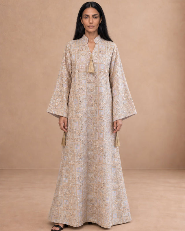 Plain Back Embroidered Linen Jalabiya - Jalabiya - Mizyana