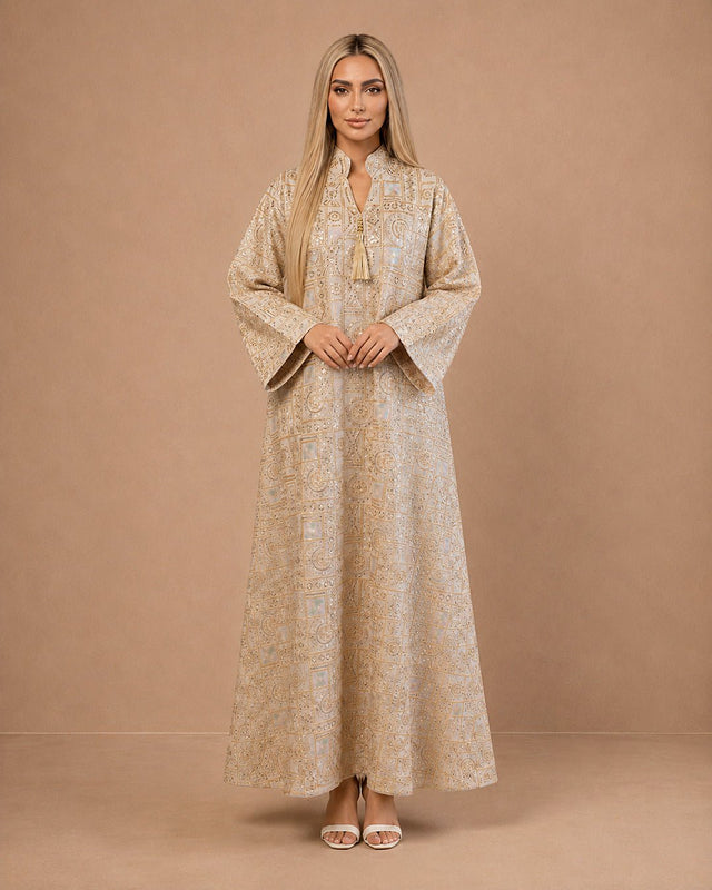 Plain Back Embroidered Linen Jalabiya - Jalabiya - Mizyana