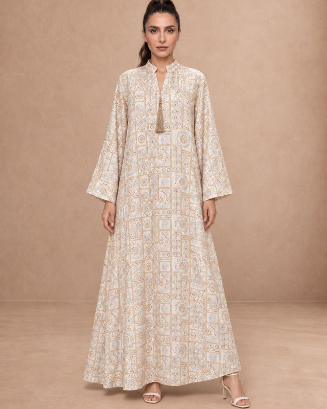 Plain Back Embroidered Linen Jalabiya - Jalabiya - Mizyana