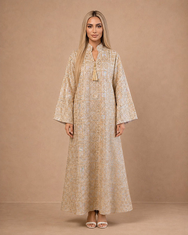 Plain Back Embroidered Linen Jalabiya - Jalabiya - Mizyana