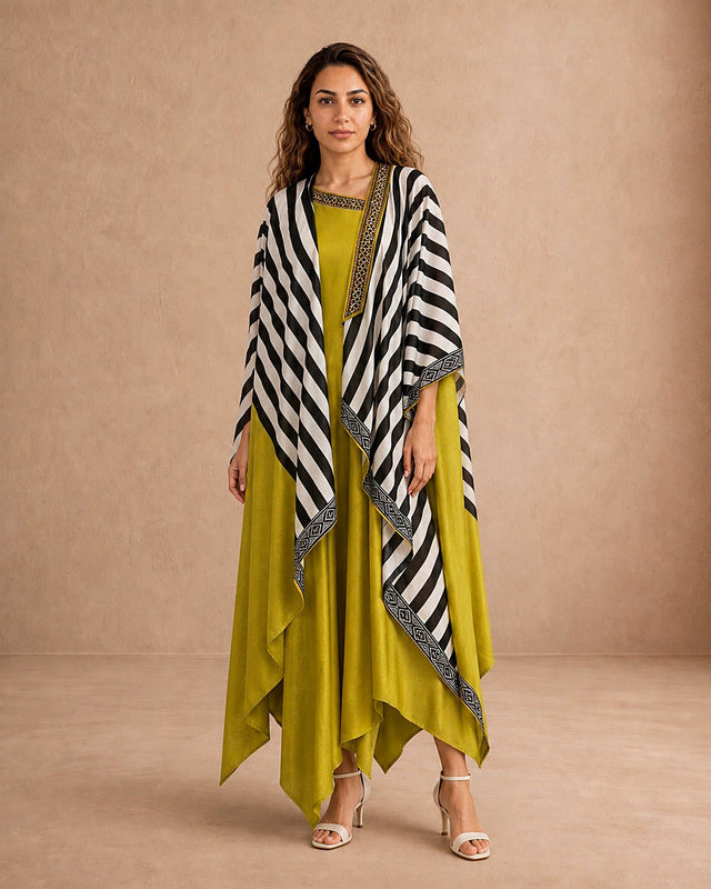 Pleated Dress & Cape Kaftan Set - Kaftan - Mizyana