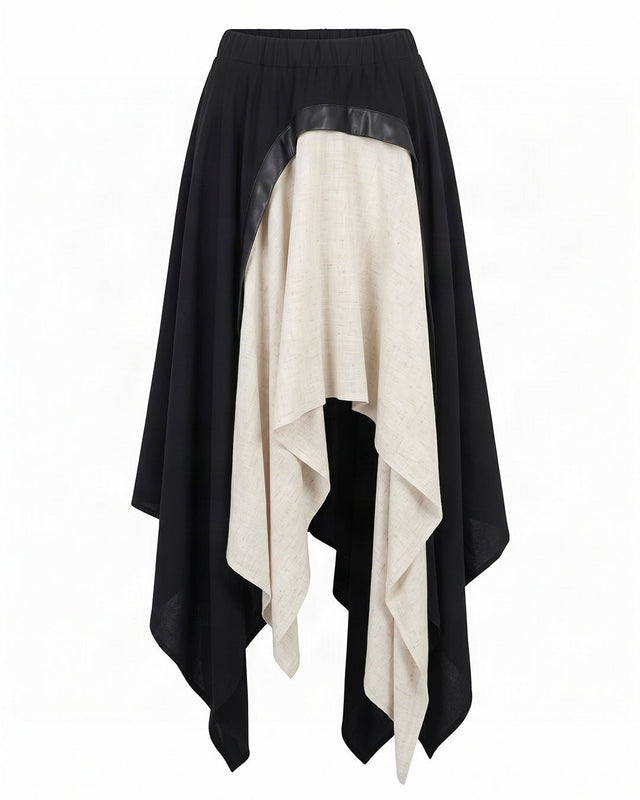 Polina Black and Ivory Asymmetric Hem Skirt - Skirt - Mizyana