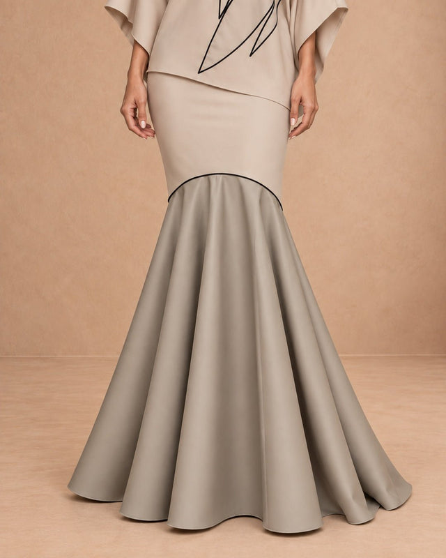 Porin Champagne Petal Detail Viscose Blouse and Skirt Two-Piece Set - Two-Piece Set - Mizyana