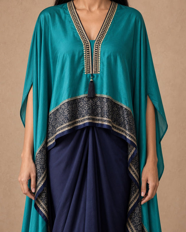 Printed Cape Top & Drape Skirt - Two-Piece Set - Mizyana