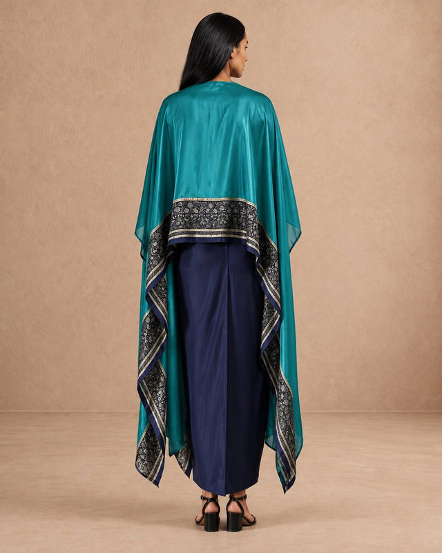 Printed Cape Top & Drape Skirt - Two-Piece Set - Mizyana