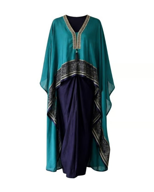 Printed Cape Top & Drape Skirt - Two-Piece Set - Mizyana