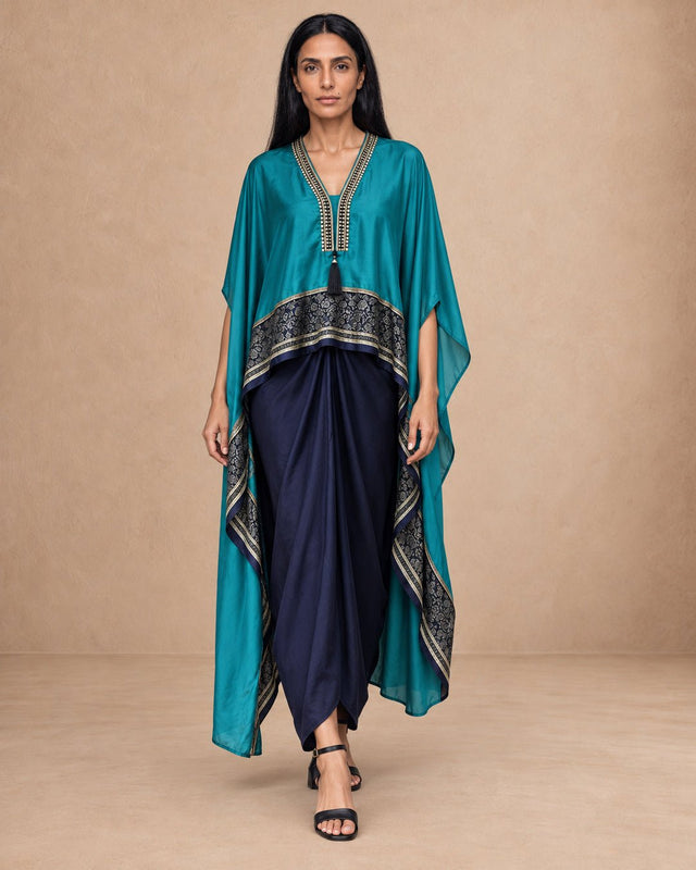 Printed Cape Top & Drape Skirt - Two-Piece Set - Mizyana