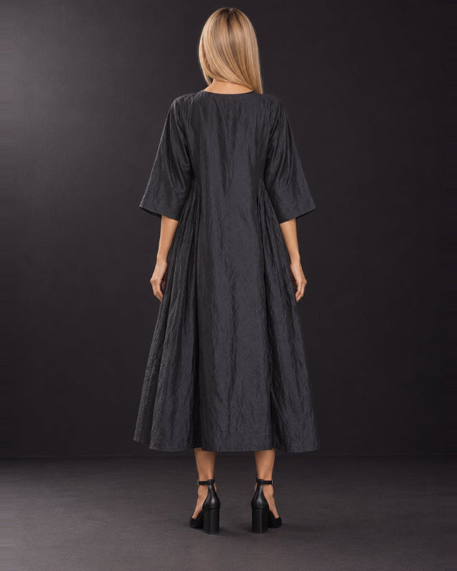 Raven Black Mulberry Silk Organza Midi Dress - Dress - Mizyana