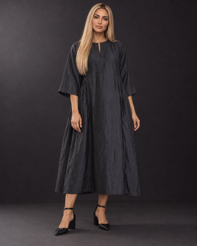 Raven Black Mulberry Silk Organza Midi Dress - Dress - Mizyana