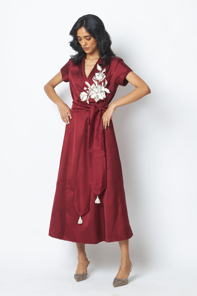 Ravena - Floral Broach Long Wrap Dress - Dress - Mizyana