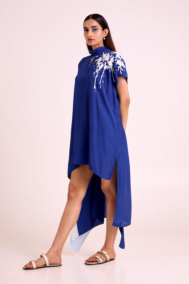 Ray - Electric Blue Neck Scarf Kaftan - Kaftan - Mizyana