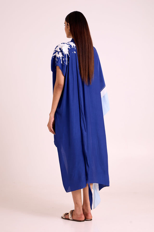 Ray - Electric Blue Neck Scarf Kaftan - Kaftan - Mizyana