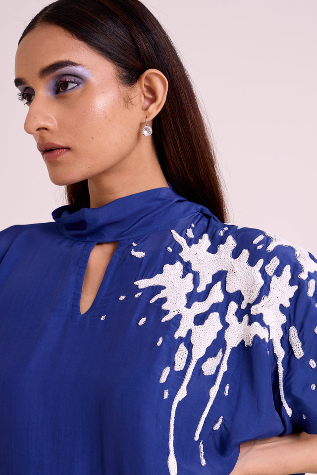 Ray - Electric Blue Neck Scarf Kaftan - Kaftan - Mizyana