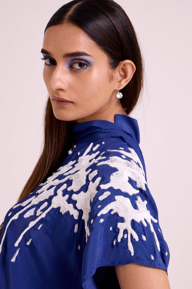 Ray - Electric Blue Neck Scarf Kaftan - Kaftan - Mizyana