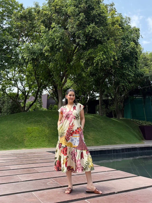 Raya Dress in Sol Garden print (Sandstone) - Dress - Mizyana