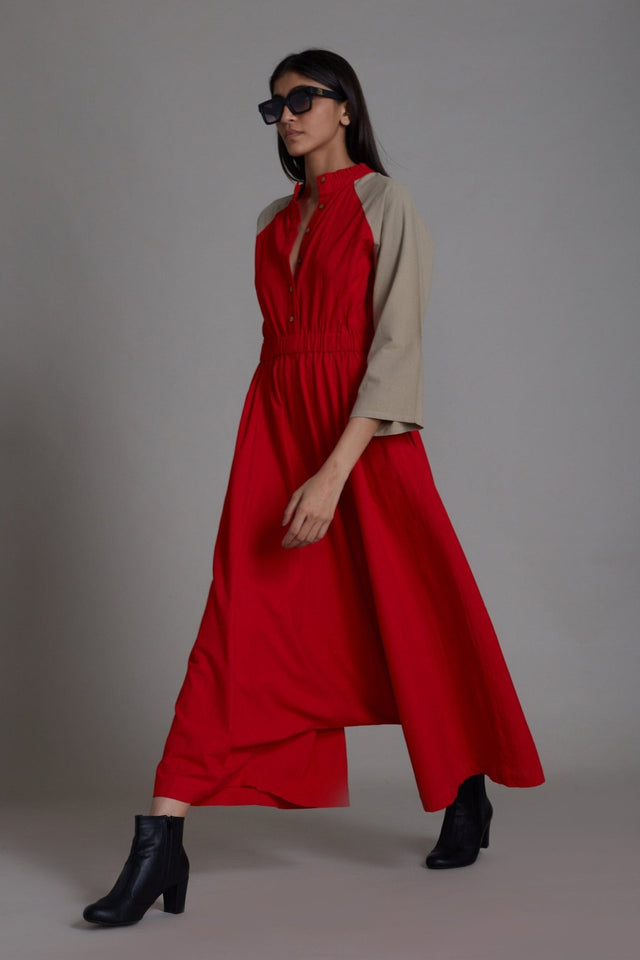 Red & Beige Sphara Jumpsuit - Jumpsuit - Mizyana
