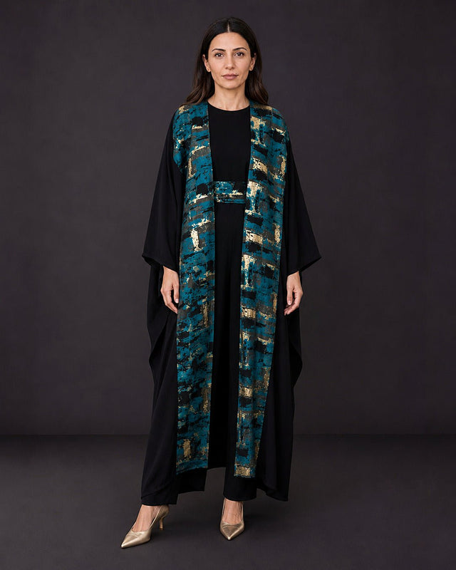 Regal Brocade Belted Abaya Set - Abaya - Mizyana