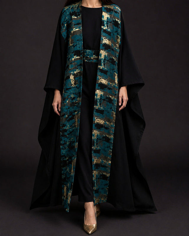 Regal Brocade Belted Abaya Set - Abaya - Mizyana