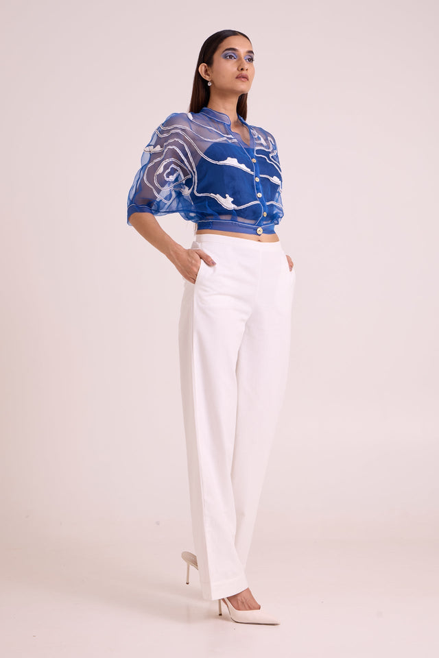 Riley - Sheer Blue Organza Top + Pant Set - Two-Piece Set - Mizyana