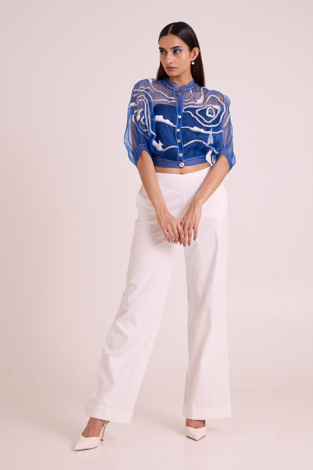 Riley - Sheer Blue Organza Top + Pant Set - Two-Piece Set - Mizyana