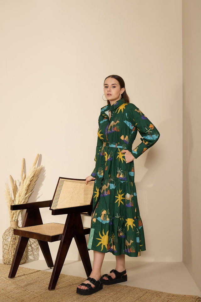 Riviera in Hidden Spring Print (Green) - Dress - Mizyana