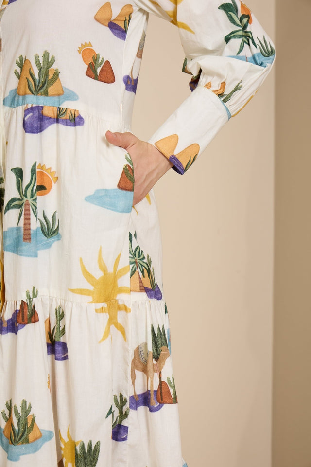Riviera in Hidden Spring Print (White) - Dress - Mizyana
