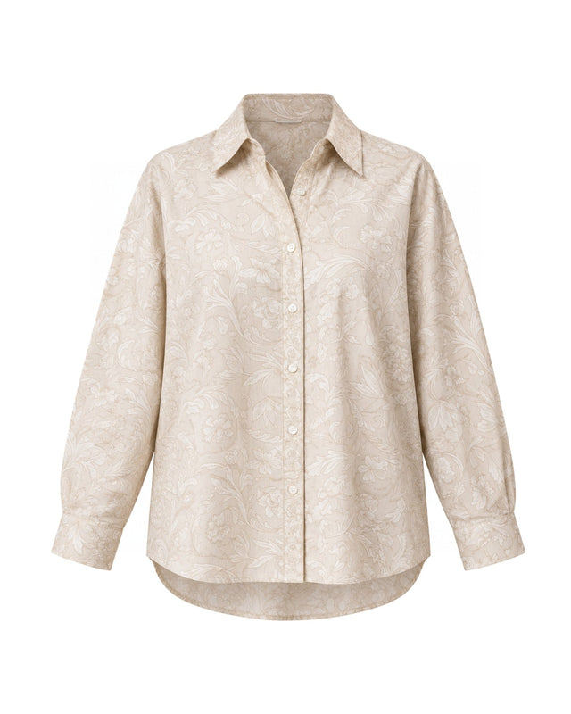 Rooh Greige Paisley Print Relaxed Cotton Shirt - Shirt - Mizyana
