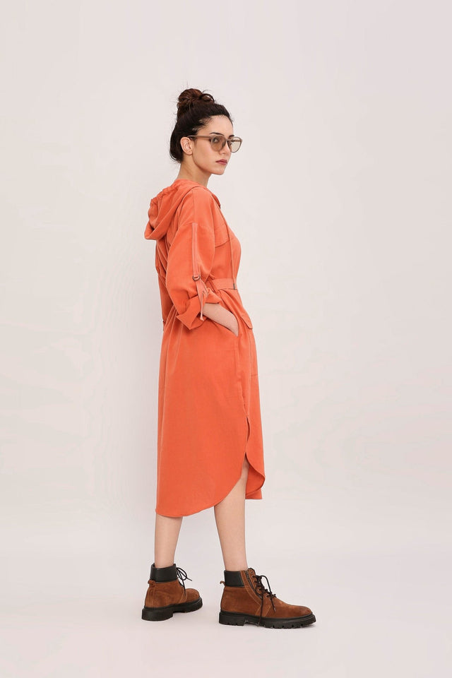 Rust Safari Pocket Hooded Dress - Dress - Mizyana